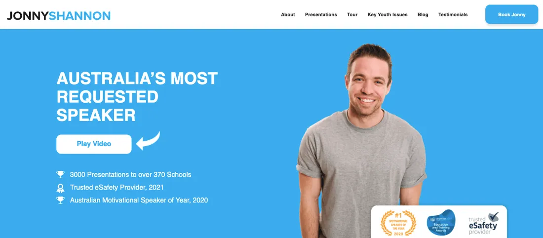 screencap of Jonny Shannon website homepage